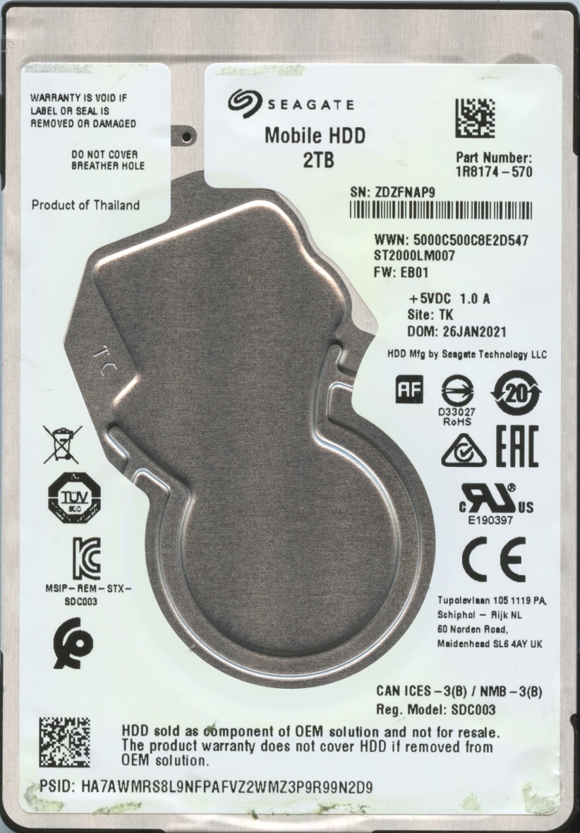 ST2000LM007 1R8174-570 EB01 TK ZDZ 2TB HDD