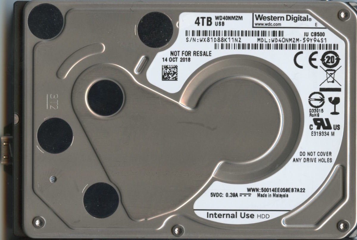 #0004 WD40NMZM-59Y94S1 WX81D 4TB 2.5 HARD DRIVE