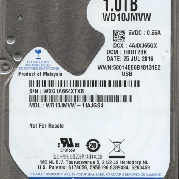 WD10JMVW-11AJGS4 HBOT2BK WXG1A WESTERN DIGITAL 1TB HDD