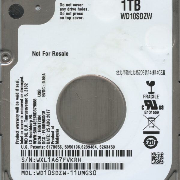 WD10SDZW-11UMGS0 HBNT2BN WXL1A WESTERN DIGITAL 1TB HDD