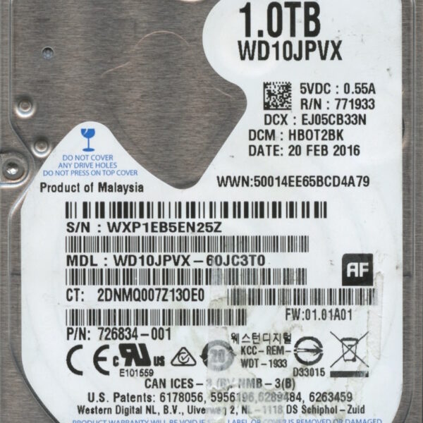 WD10JPVX-60JC3T0 HBOT2BK WXP1E WESTERN DIGITAL 1TB HDD