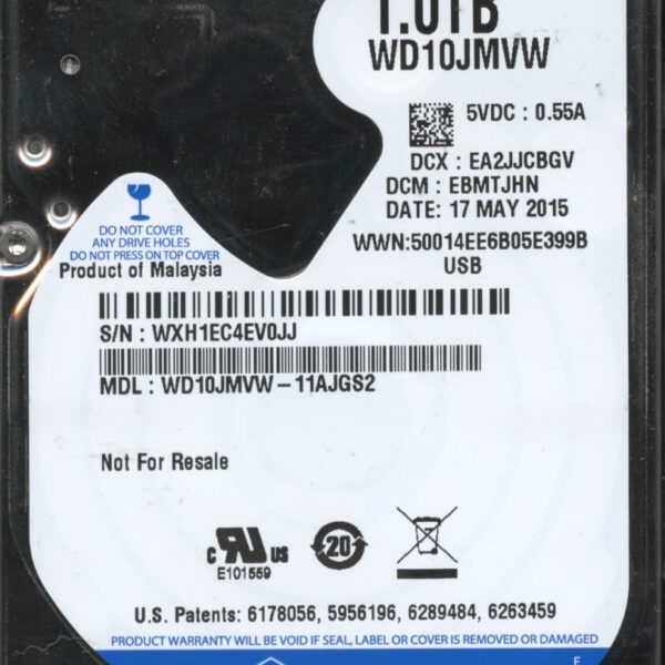 WD10JMVW-11AGS2 EBMTJHN WXH1E WESTERN DIGITAL 1TB HDD