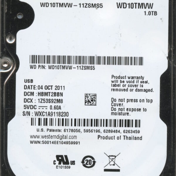 WD10TMVW-11ZSMS5 HBMT2BBN WXC1A WESTERN DIGITAL 1TB HDD