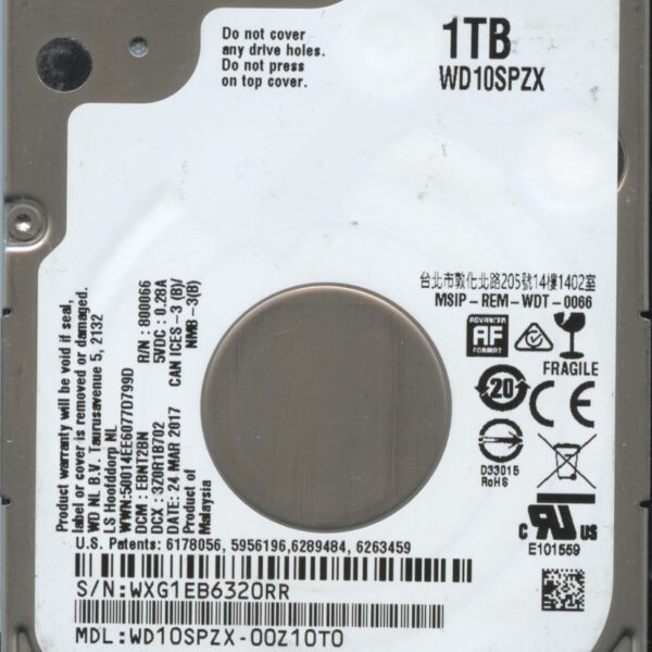 WD10SPZX-00Z10T0 EBNT2BN WXG1E WESTERN DIGITAL 1TB HDD