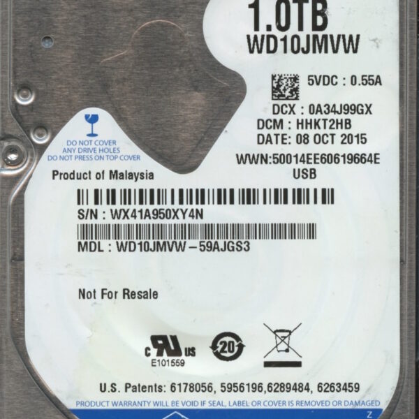 WD10JMVW-59AJGS3 HHKT2HB WX41A WESTERN DIGITAL 1TB HDD