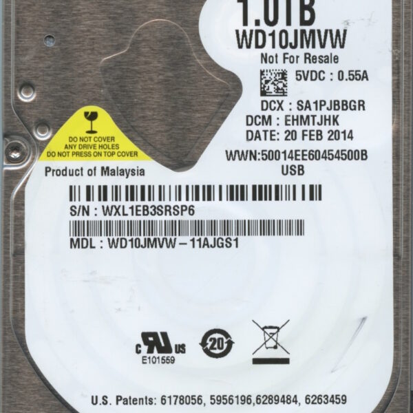 WD10JMVW-11AJGS1 EHMTJHK WXL1E WESTERN DIGITAL 1TB HDD