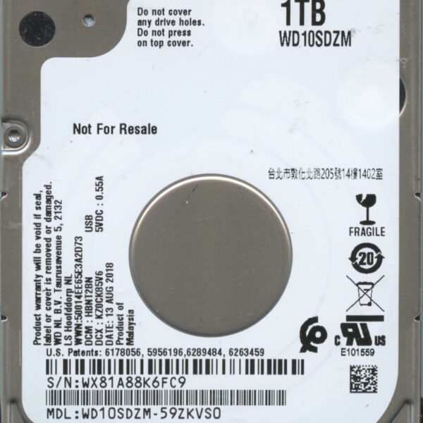 WD10SDZM-59ZKVS0 HBNT2BN WX81A WESTERN DIGITAL 1TB HDD