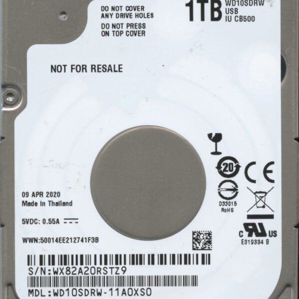 WD10SDRW-11A0XS0 WX82A 04:20 WESTERN DIGITAL 1TB HDD