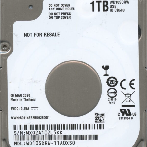 WD10SDRW-11A0XS0 WXQ2A 03:20 WESTERN DIGITAL 1TB HDD