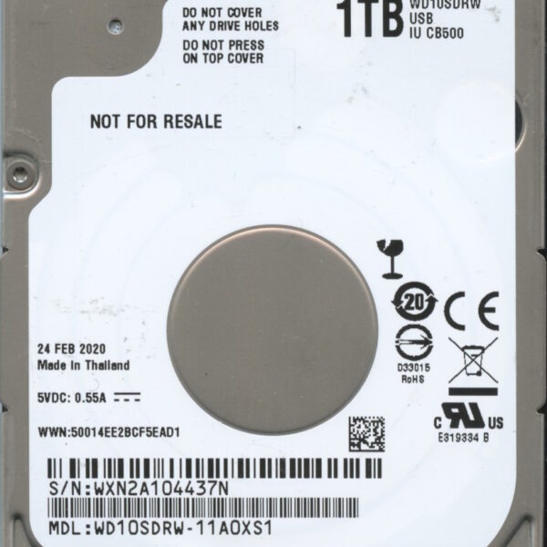 WD10SDRW-11A0XS1 WXN2A 02:20 WESTERN DIGITAL 1TB HDD