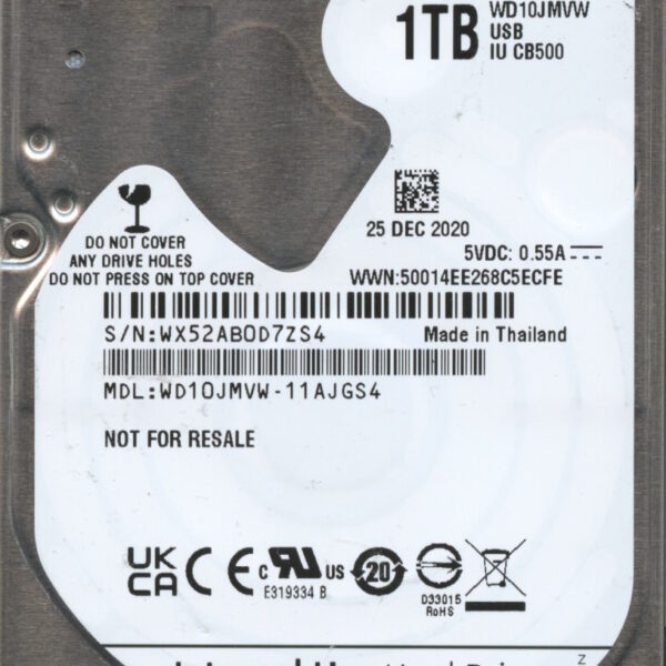 WD10JMVW-11AJGS4 WX52A 12:20 WESTERN DIGITAL 1TB HDD