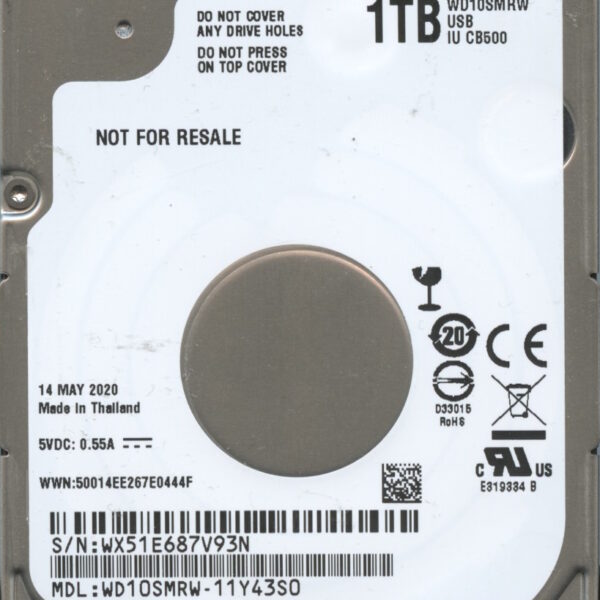 WD10SMRW-11Y43S0 WX51E 05:20 WESTERN DIGITAL 1TB HDD