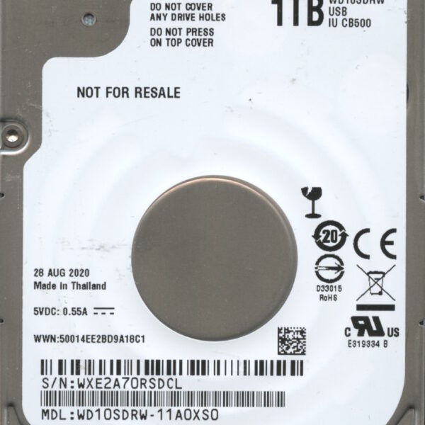 WD10SDRW-11A0XS0 WXE2A 08:20 WESTERN DIGITAL 1TB HDD