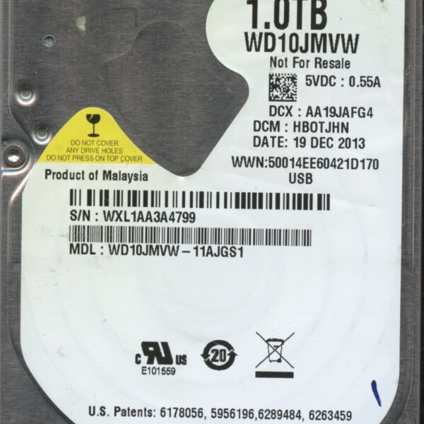 WD10JMVX-11AJGS1 WXL1A 12:13 WESTERN DIGITAL 1TB HDD