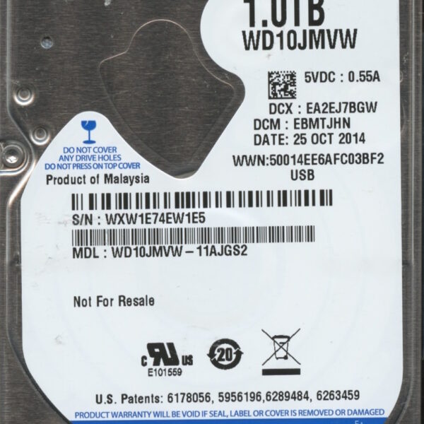 WD10JMVW-11AJGS2 WXW1E 10:14 WESTERN DIGITAL 1TB HDD