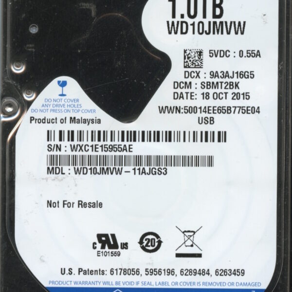 WD10JMVW-11AJGS3 WXC1E 10:15 WESTERN DIGITAL 1TB HDD