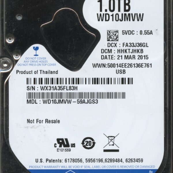 WD10JMVW-59AJGS3 WX31A 10:15 WESTERN DIGITAL 1TB HDD