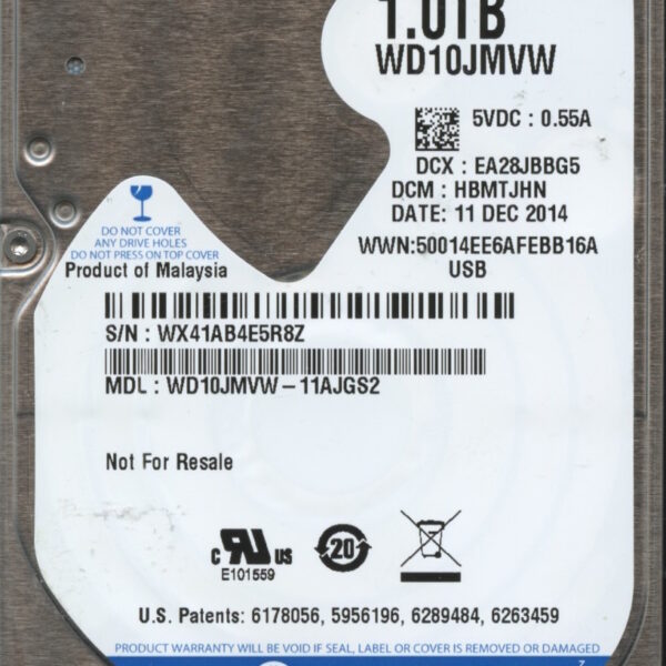 WD10JMVW-11AJGS2 WX41A 12:14 WESTERN DIGITAL 1TB HDD