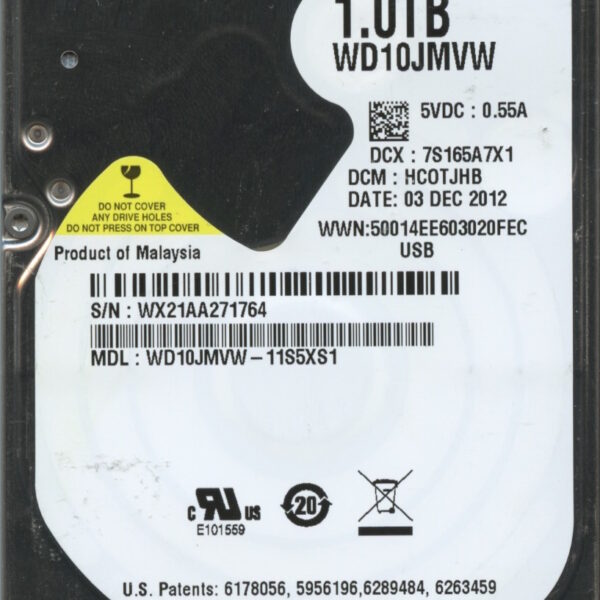 WD10JMVW-11S5XS1 WX21A 12:12 WESTERN DIGITAL 1TB HDD