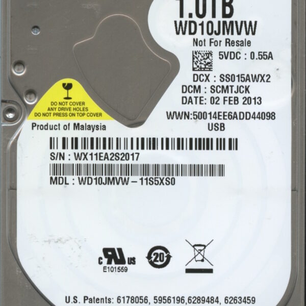 WD10JMVW-11S5XS0 WX11E 02:13 WESTERN DIGITAL 1TB HDD