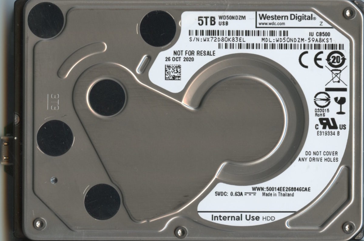 #0009 WD50NDZW - 59A8KS1 WX72D 5TB 2.5 HARD DRIVE