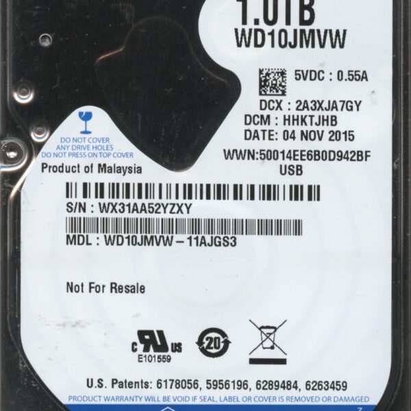 WD10JMVW-11AJGS3 WX31A 11:15 WESTERN DIGITAL 1TB HDD