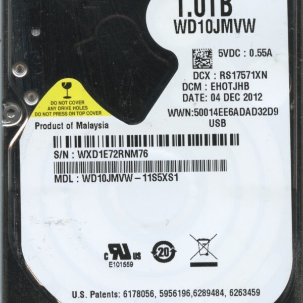 WD10JMVW-11S5XS1 WXD1E 12:12 WESTERN DIGITAL 1TB HDD