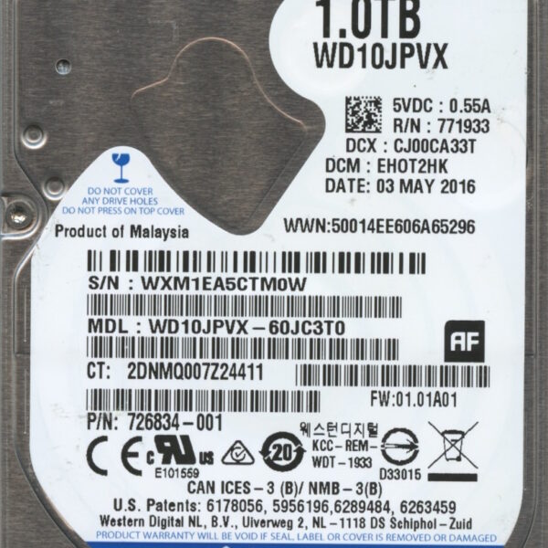 WD10JPVX-60JC3T0 WXM1E 05:16 WESTERN DIGITAL 1TB HDD