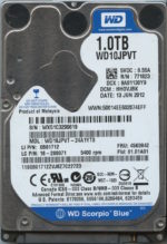 WD10JPVT-24A1YT0 WX51C 06/13/12 WESTERN DIGITAL 1TB HDD