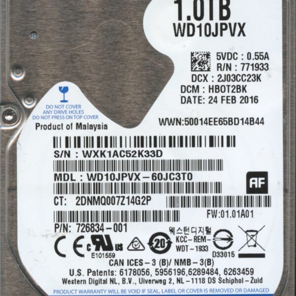 WD10JPVX-60JC3T0 WXK1A 02:24:16 WESTERN DIGITAL 1TB HDD