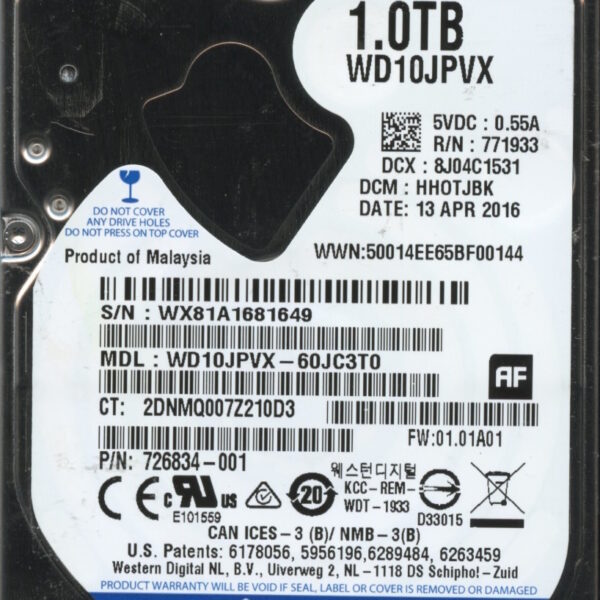 WD10JPVX-60JC3T0 WX81A 04:13:16 WESTERN DIGITAL 1TB HDD