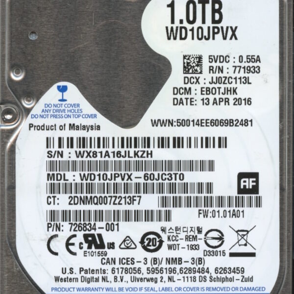 WD10JPVX-60JC3T0 WX81A 04:13:16 WESTERN DIGITAL 1TB HDD