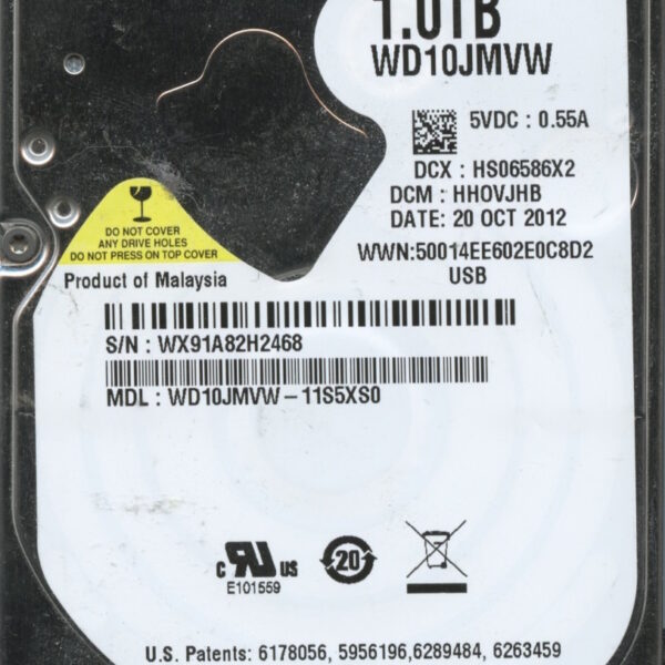 WD10JMVW-11S5XS0 WX91A 10:20:12 WESTERN DIGITAL 1TB HDD