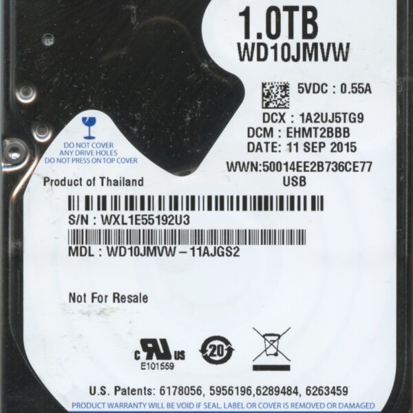 WD10JMVW-11AJGS2 WXL1E 11:11:15 WESTERN DIGITAL 1TB HDD