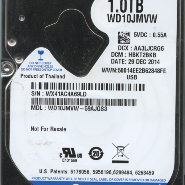 WD10JMVW-59AJGS3 WX41A 12:29:14 WESTERN DIGITAL 1TB HDD