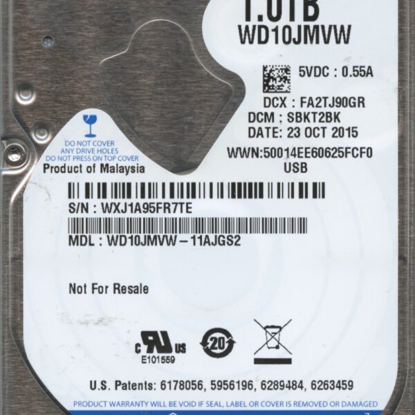 WD10JMVW-11AJGS2 WXJ1A 10:23:15 WESTERN DIGITAL 1TB HDD