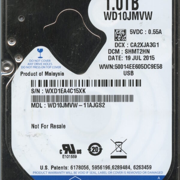 WD10JMVW-11AJGS2 WXD1E 07:19:15 WESTERN DIGITAL 1TB HDD