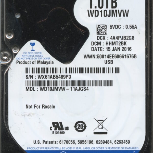 WD10JMVW-11AJGS4 WX61A 01:15:16 WESTERN DIGITAL 1TB HDD