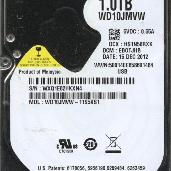 WD10JMVW-11S5XS1 WXQ1E 12:15:12 WESTERN DIGITAL 1TB HDD