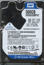 WD5000BPVT-22A1YT0 WX41C 01/24/12 WESTERN DIGITAL 500GB HDD