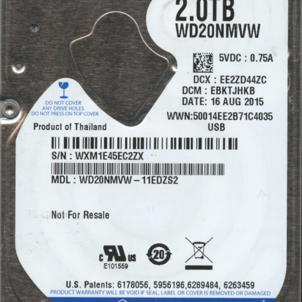 WD20NMVW-11EDZS2 WXQ1E 08:16:15 WESTERN DIGITAL 2TB HDD