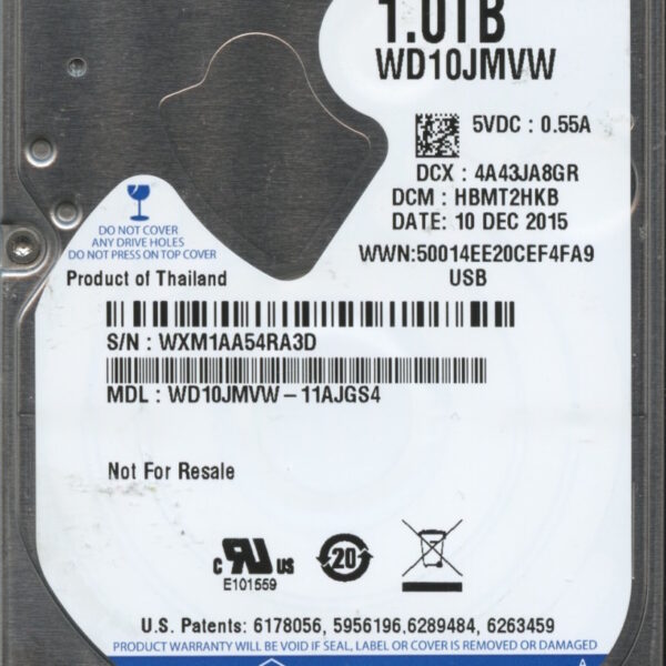 WD10JMVW-11AJGS4 WXM1A 12:10:15 WESTERN DIGITAL 1TB HDD