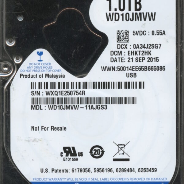 WD10JMVW-11AJGS3 WXQ1E 09:21:15 WESTERN DIGITAL 1TB HDD