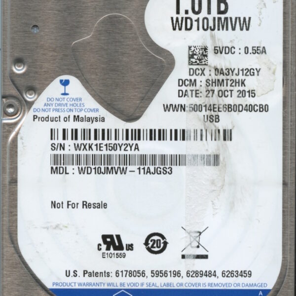 WD10JMVW-11AJGS3 WXK1E 10:27:15 WESTERN DIGITAL 1TB HDD