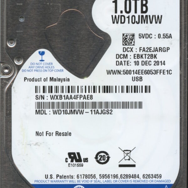 WD10JMVW-11AJGS2 WXB1A 12:10:14 WESTERN DIGITAL 1TB HDD