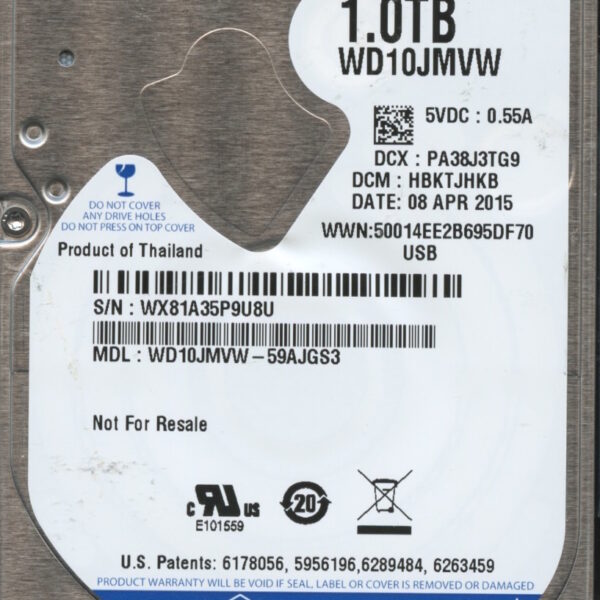 WD10JMVW-59AJGS3 WX81A 04:08:15 WESTERN DIGITAL 1TB HDD