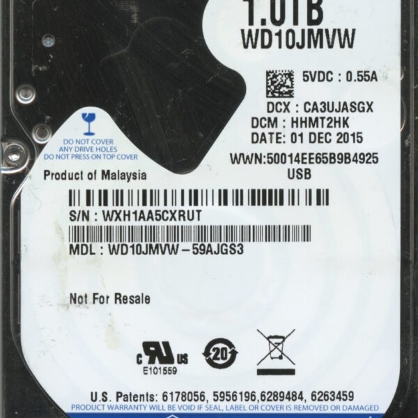 WD10JMVW-59AJGS3 WXH1A 12:01:15 WESTERN DIGITAL 1TB HDD