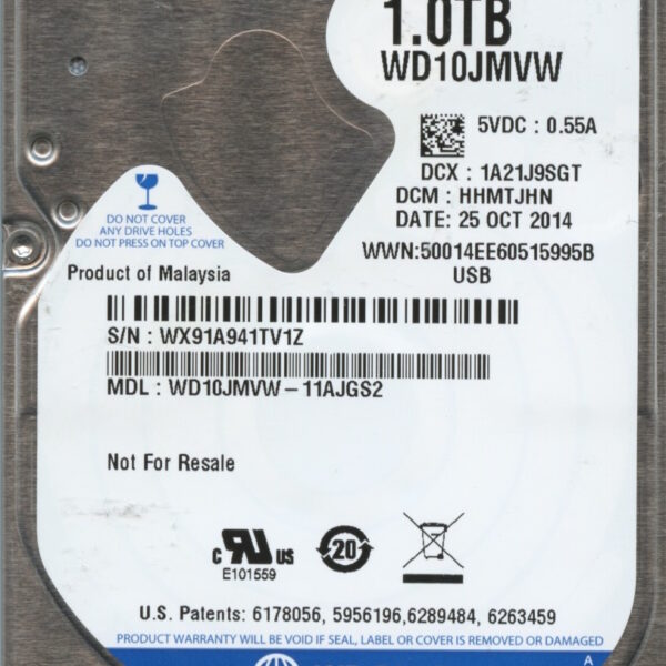 WD10JMVW-11AJGS2 WXH1A 10:25:14 WESTERN DIGITAL 1TB HDD