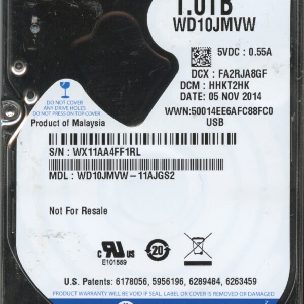 WD10JMVW-11AJGS2 WX11A 11:05:14 WESTERN DIGITAL 1TB HDD