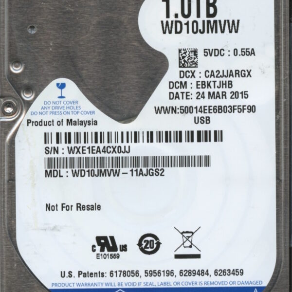 WD10JMVW-11AJGS2 WXE1A 03:24:15 WESTERN DIGITAL 1TB HDD